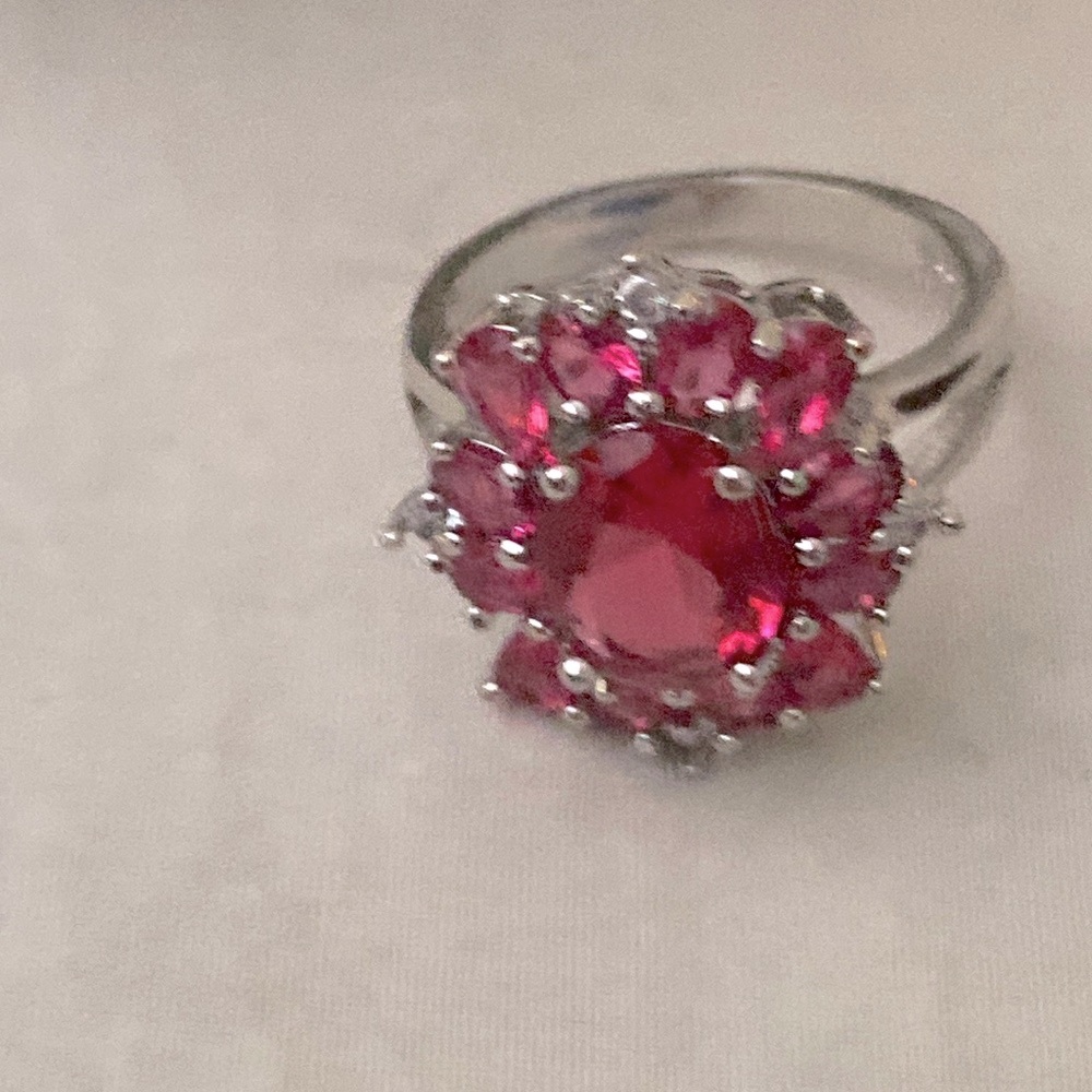 Beautiful pink tourmaline and CZ ring size 8